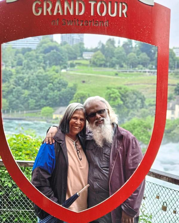 The writer and his wife at the Rhein Waterfall.